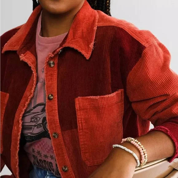 Oli & Hali Buckle Orange Red Corduroy Shacket Shirt Jacket Grunge Oversized XL - Picture 3 of 11